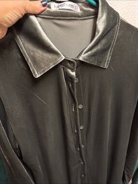 Women’s dark green Velvet Button-Down Shirt, tunic length